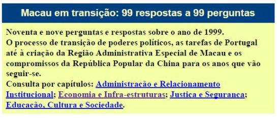 Transição de Macau quadro respostas perguntas