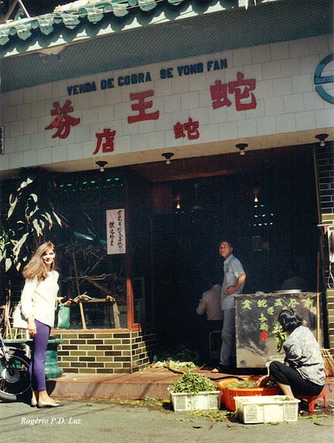 A Mia posa ao lado da loja de Venda de Cobras na Rua da Felicidade em 1994