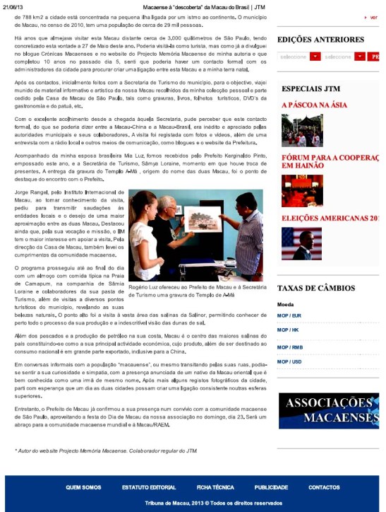 Jornal Tribuna de Macau Macaense à “descoberta” da Macau do Brasil (2)
