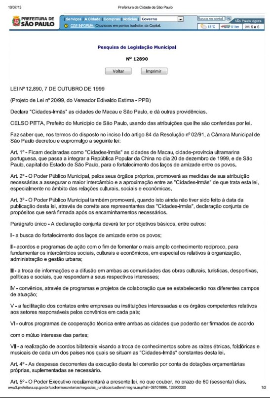 Macau S.Paulo acordo cidades irmãs pag1