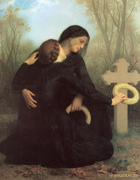 "Le Jour des morts" (o dia dos mortos) de 1859. Óleo sobre tela de autoria de William-Adolphe Bouguereau (1825–1905). Origem: Wikimedia Commons