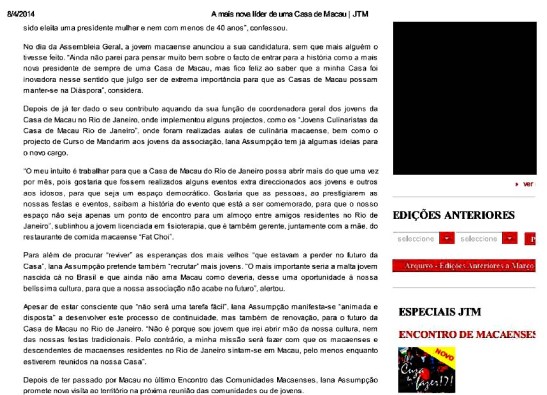 Iana Assumpção no Jornal Tribuna de Macau (2)