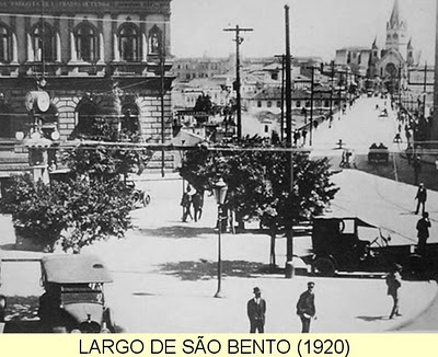 Largo de São Bento em 1920, vendo-se à direita o Viaduto e a Igreja de Santa Ifigênia