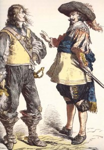 Oficiais portugueses do século XVII. Imagem do livro 400 Anos de Organização e Uniformes Militares de Macau.